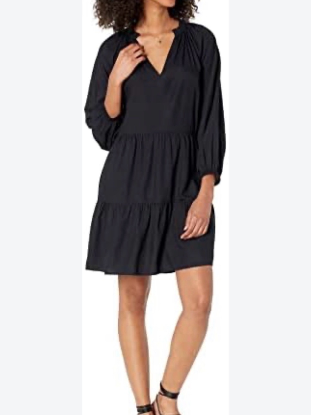 Women’s Black V-Neck Long-Sleeve Dress with pockets